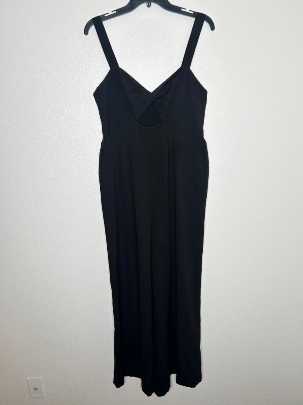 Womens Black Sleeveless Twist Front Wide Leg Jumpsuit Ribbed Back Size L EUC